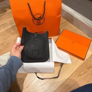 Hermès Black Leather Crossbody Bag mini black Evelyn